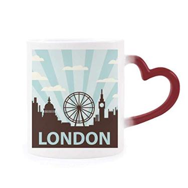 Imagem de Britain UK London Eye Outline United Kingdom Caneca sensível ao calor vermelha muda de cor