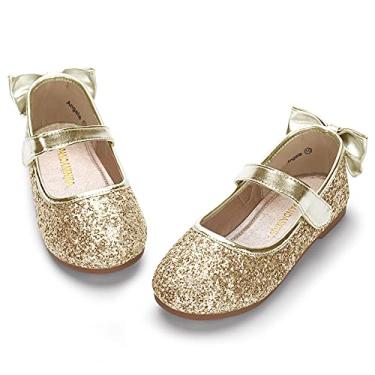 Imagem de Pandaninjia Sapatilhas de bailarina para meninas/crianças pequenas Angel's Dress Mary Jane sapatilhas de balé laço flor menina casamento festa bailarina plana, Gold Sequin, 13 Little Kid