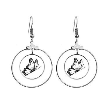 Imagem de Brincos de borboleta simples vintage em preto, argola pendurada, joia circular
