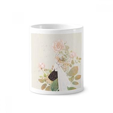 Imagem de Porta-canetas de escova de dentes com ilustração de estilo clássico chinês, copo de cerâmica branco, 355 ml