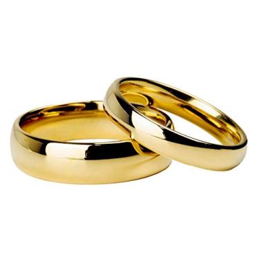 Imagem de Par Alianças Tradicional 6mm e 4mm Banhada Ouro18k Tungstênio Tamanhos:4mm e 6mm;Cor:Dourado