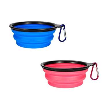 Imagem de Tigela de silicone dobrável azul rosa para animais de estimação da July Miracle para comida de gato e cão ao ar livre