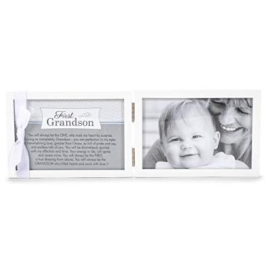 Imagem de The Grandparent Gift Company - 10,16 cm x 15,24 cm quadro de mesa ou prateleira com dobradiças duplas brancas com sentimento "Grandson" - Comporta ultrassom e fotografias