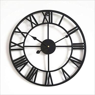 Imagem de TRFAN Relógio de parede grande retrô de metal com numerais romanos silencioso relógio de parede sem tique-taque para sala de estar decorativo preto - 20 polegadas/50 cm decoração
