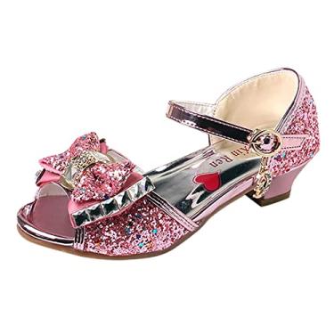 Imagem de Sandálias para meninas, sapatos de princesa, boca de peixe, bico aberto, sapatos de flores, sapatos de flores vazadas, sandálias de balé com sola macia, rosa, 2.5 Big Kids