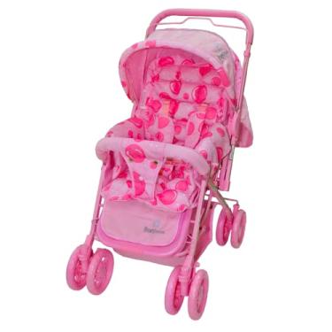 Imagem de Carrinho Bebê Passeio Menina Menino Reclinável Vira Berço Alça Reversível com Mosquiteiro Bamboo + Bolsa (ROSA)