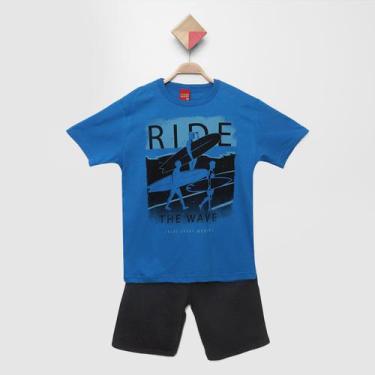 Imagem de Conjunto Curtos Infantil Kyly Camiseta Surf E Bermuda Moletom Básica M