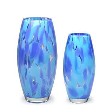 Imagem de Par de Vasos Oliva G e P Multicor Azul e Água Marinha Murano Cristais Cadoro