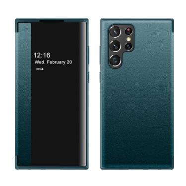 Imagem de ZORSOME Capa para Samsung Galaxy S23 Ultra Smart Clear View, capa protetora flip de couro ultrafina para Samsung Galaxy S23 Ultra, verde