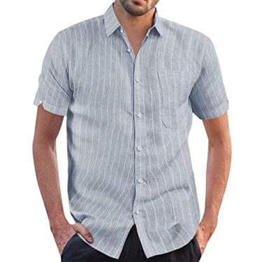 Imagem de Memory House Chinelo masculino verão casual tops camisa de bolinhas listradas impressão punho design camisa camisetas curtas para, Cinza, Medium