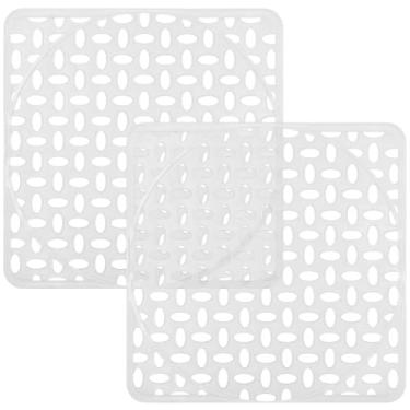 Imagem de Coopay Pacote com 2 tapetes de plástico para pia de cozinha, PVC, ecológico, ajustável, de aço inoxidável/porcelana, protetor de pia para pia, 20 x 29 cm (transparente)