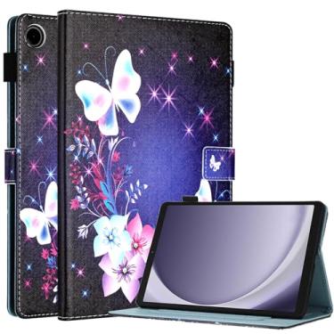 Imagem de Fancity Capa compatível com Samsung Galaxy Tab A9 8,7 polegadas 2023 (SM-X110/X115/X117), capa de couro PU com suporte para cartão TPU para tablet Galaxy Tab A9 22.1 cm 2023, borboletas