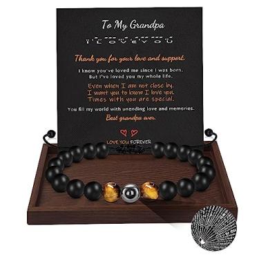 Imagem de Pulseiras de contas para homens 100 idiomas I Love You Gifts for Him Pulseiras de projeção para pai, avô, irmão, filho, marido, neto, olho de tigre, pulseira masculina, ajustável, aniversário, Natal, joia, Pedra, Sem pedras preciosas