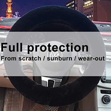 Imagem de Capa de volante de carro universal de 38 cm com capa de freio de mão para homens e mulheres, protetor de almofada de volante felpudo antiderrapante macio (preto)