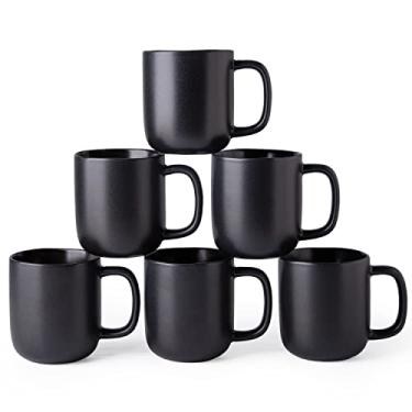 Imagem de AmorArc Conjunto de 6 canecas de café de 400 ml, canecas de café de cerâmica com alça grande e borda ondulada para chá/latte/cappuccino/leite/cacau, canecas de café modernas para homem, mulher. Seguro para máquina de lavar louça e microondas, preto fosco