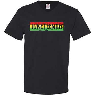 Imagem de inktastic Camiseta masculina Juneteenth Banner em vermelho, amarelo e verde com gola V, 0040 preta, M