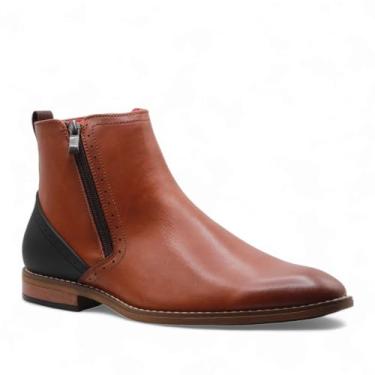 Imagem de Jazamé Bota masculina de cano curto 49904 forrada de couro com zíper duplo, Conhaque-l, 42