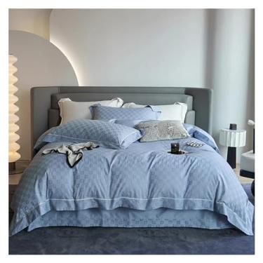 Imagem de Jogo de cama de algodão egípcio 1000 fios, capa de edredom de luxo, lençol de cima, lençol de cama (queen azul)