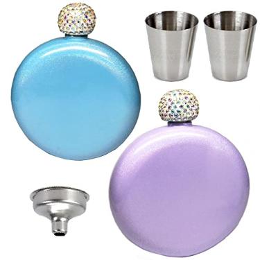 Imagem de Garrafa feminina, garrafa de bebida alcoólica, garrafa de licor PIVHWIR com tampa de cristal, 141.7 g 304 aço inoxidável com revestimento de glitter frascos de uísque bonito cantil de vinho, 2 frascos