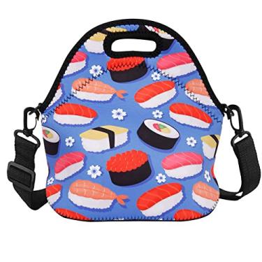 Imagem de Bolsa de almoço de neoprene isolada Violet Mist com alça de ombro térmica para uso ao ar livre, piquenique, grande capacidade para viagem, bolsa de mão, lancheira, Sushi