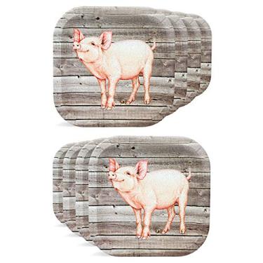 Imagem de Havercamp - Prato quadrado de 23 cm - Pacote com 8 - Estilo rústico/fazenda - Animal - Papel - Prato de porquinho