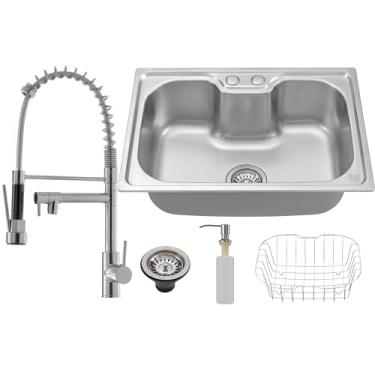 Imagem de HOLTTER, Kit Cuba Aço Inox com Torneira Gourmet Flexível Cuba Gourmet Aço Inox com Acessórios Torneira de Bancada ou Parede Flexível Monocomando (Bancada, Prata)
