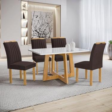 Imagem de Conjunto Mesa Arizona 120cm com 4 Cadeiras Arizona Tampo Smart Plus com Vidro Cinamomo/Off White/Marrom