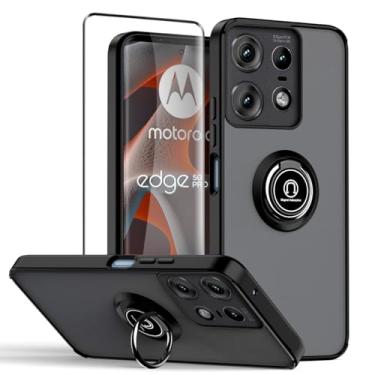 Imagem de QUIETIP Capa compatível com Motorola Edge 50 Pro 5G com protetor de tela, TPU + PC rígido à prova de choque, anel magnético para carro, capa de suporte, preta