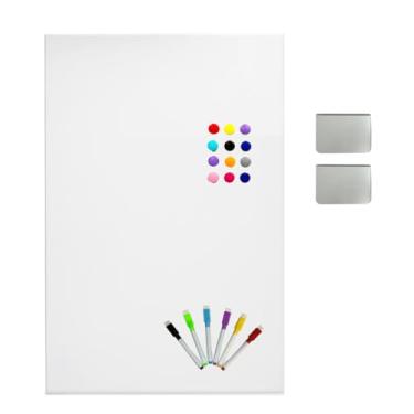 Imagem de Kit Mural Branco de Metal acabamento Brilhante de 50x80 cm com 12 imas coloridos, 6 canetinhas coloridas e suporte para fixação sem furos