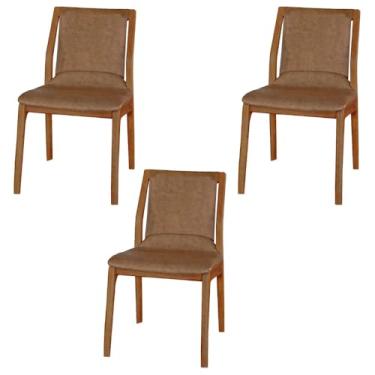 Imagem de Kit 3 Cadeiras Decorativas Sala de Jantar Madeira Maciça Bruyne PU Sintético Marrom G13 - Gran Belo