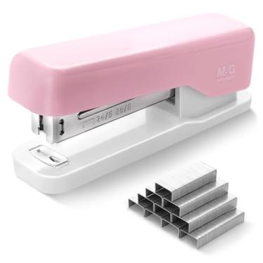 Imagem de M&G Grampeador de mesa, grampeador básico de escritório com 1000 grampeadores, capacidade para 20 folhas, grampeador de mesa fofo portátil para escola, escritório em casa (rosa)