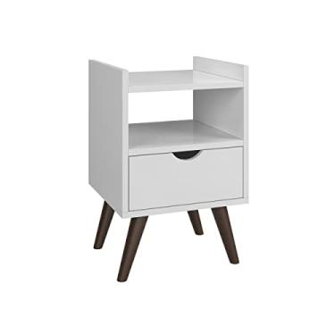 Imagem de Mesa de Cabeceira Compacta Retrô com Prateleira Charme 1 Gaveta Emma Luxo Compacta Off
