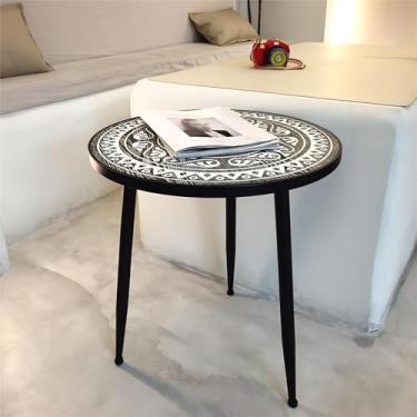Imagem de Mesa de centro de design simples, mesa de chá pequena vintage, mesa de varanda, sofá com moldura de ferro, mesa de centro esculpida/mesa de floricultura/mesa de quarto para ficar em casa