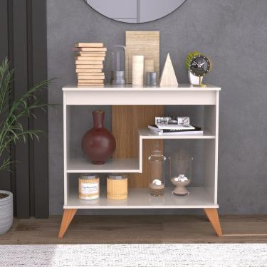 Imagem de Aparador Multiuso 72cm com 2 Prateleiras com Pés de Madeira 6209 OffWhite - Rede Móveis