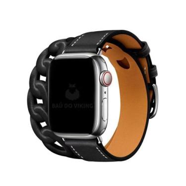 Imagem de Pulseira Couro Double Gourmette Para Apple Watch - Baú do Viking, Pret
