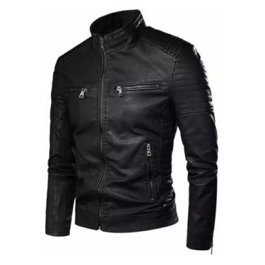 Imagem de Jaqueta de couro Masculina Forrada Motoqueiro Inverno - EXG (preta) - 
