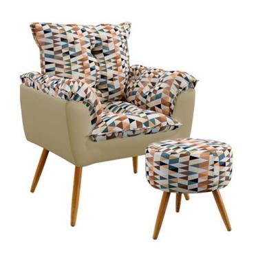 Imagem de Poltrona Decorativa Opala com Puff Solar Sued Estampado Laranja com Be