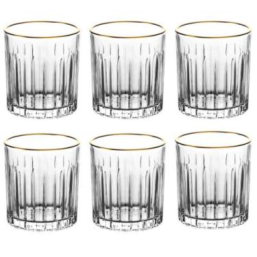 Imagem de Jogo De 6 Copos Whisky 310ml Cristal Borda Dourada Soho Lhermitage