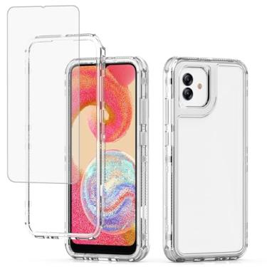 Imagem de Ueokeird Capa para Galaxy A04e, Samsung A04e 4G SM-A042F com protetor de tela de vidro temperado, capa protetora de 3 camadas transparente resistente para celular para Samsung Galaxy A04e transparente