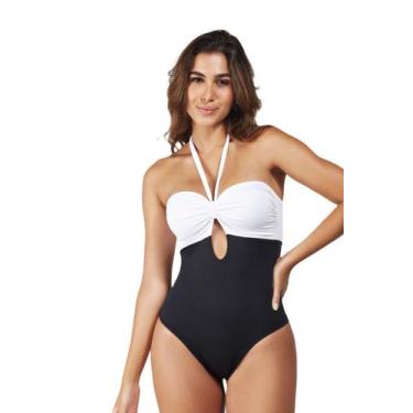 Imagem de Body glam, busto vazado, preto/branco - L'evo BeahWear, Preto, P