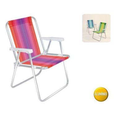Imagem de Cadeira Alumínio Alta dobrável Listrada Camping Praia Piscina 2101 - M