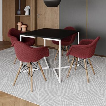 Imagem de Jogo de Mesa Industrial Base Branca Tampo Quadrado 90cm Preto com 4 Po