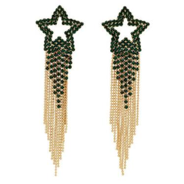 Imagem de Brinco Strass Franja Estrela BC2527 - Akasaki, Dourado, Verde