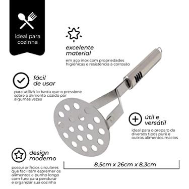 Imagem de Mimo Style Amassador e Espremedor de Batatas e Legumes, Ideal Para Fazer Purês, Escondidinhos e Papinhas de Bebês, Material em Aço Inox de Ótima Qualidade e Durabilidade, Prata