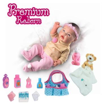 Imagem de Boneca Reborn Menina Realista + Naninha Urso e Bolsa Saida - Milk Brin