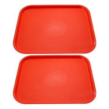 Imagem de Bandeja de fast food, 2 unidades PP Bandeja de servir fast food Bandeja de plástico empilhável Bandeja retangular de cafeteria para festa, casa, escola, restaurante (Laranja)