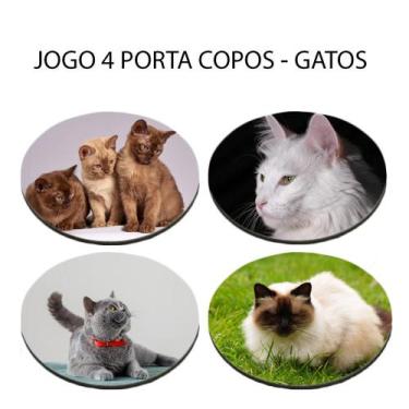 Imagem de Jogo 4 Bolacha de Copo Coleção Gatos Conheça nossa Linha Pet Redondo -