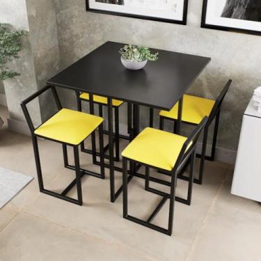 Imagem de Conjunto Mesa Preta 4 Cadeiras Pequena Estofado Industrial Black (AMERELO)