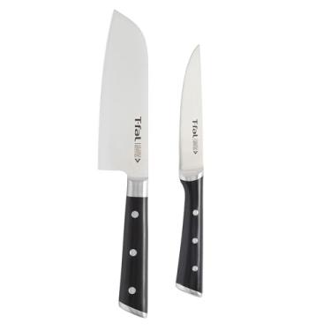 Imagem de T-fal Faca Santoku de aço inoxidável alemã Ice Force, faca utilitária de 2 peças, afiação de longa duração, alta precisão de corte, durabilidade superior, ultra afiada, faca de cozinha, ferramenta de