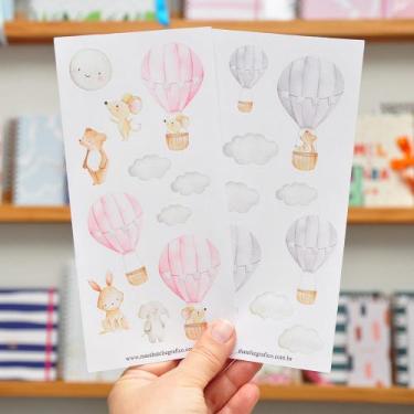 Imagem de Kit Adesivos Animais no Balão Rosa - Maiáh Ateliê Gráfico